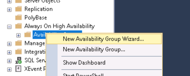 Setting up an Availability Group through the GUI: Step 1