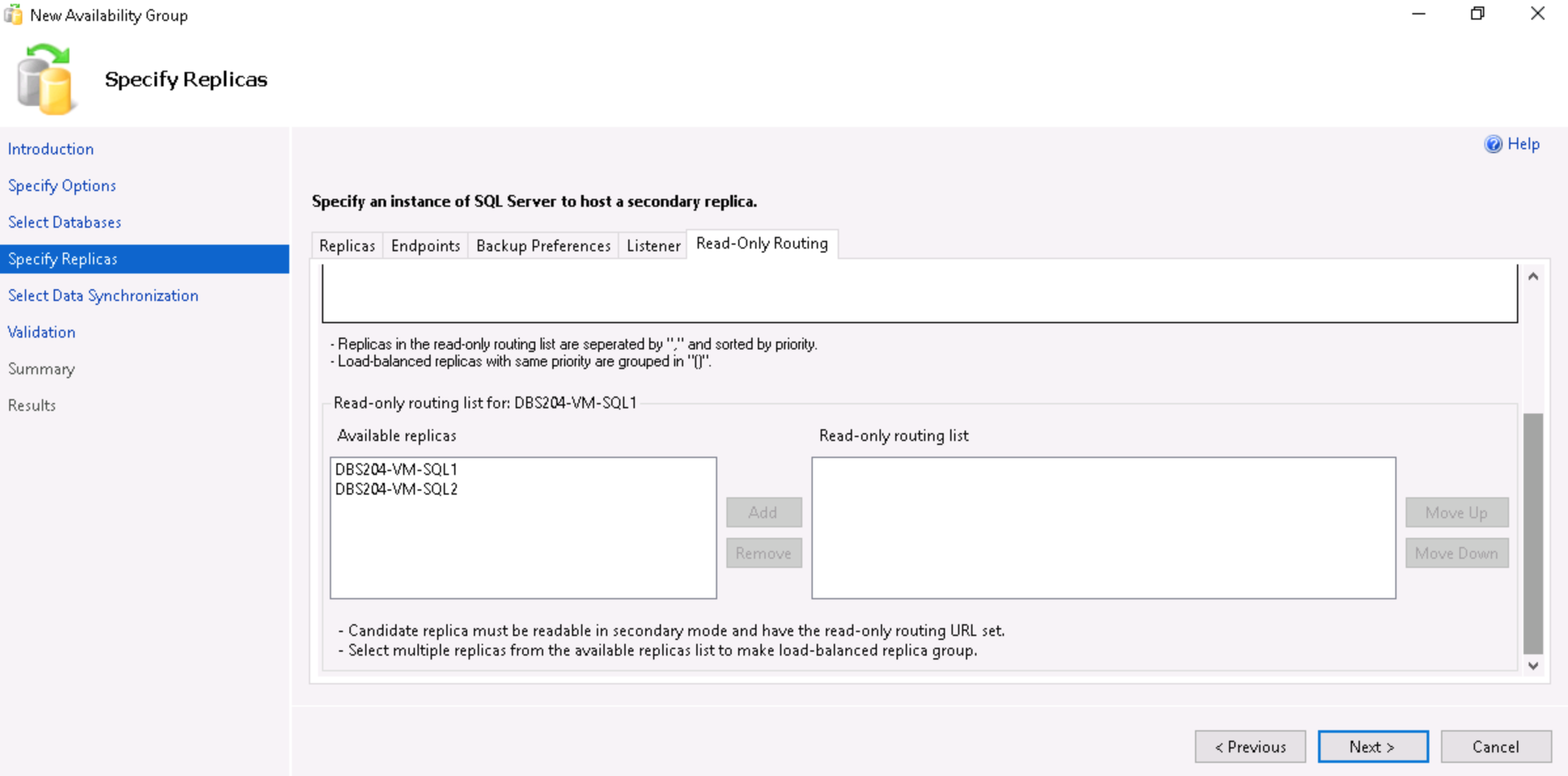 Setting up an Availability Group through the GUI: Step 10