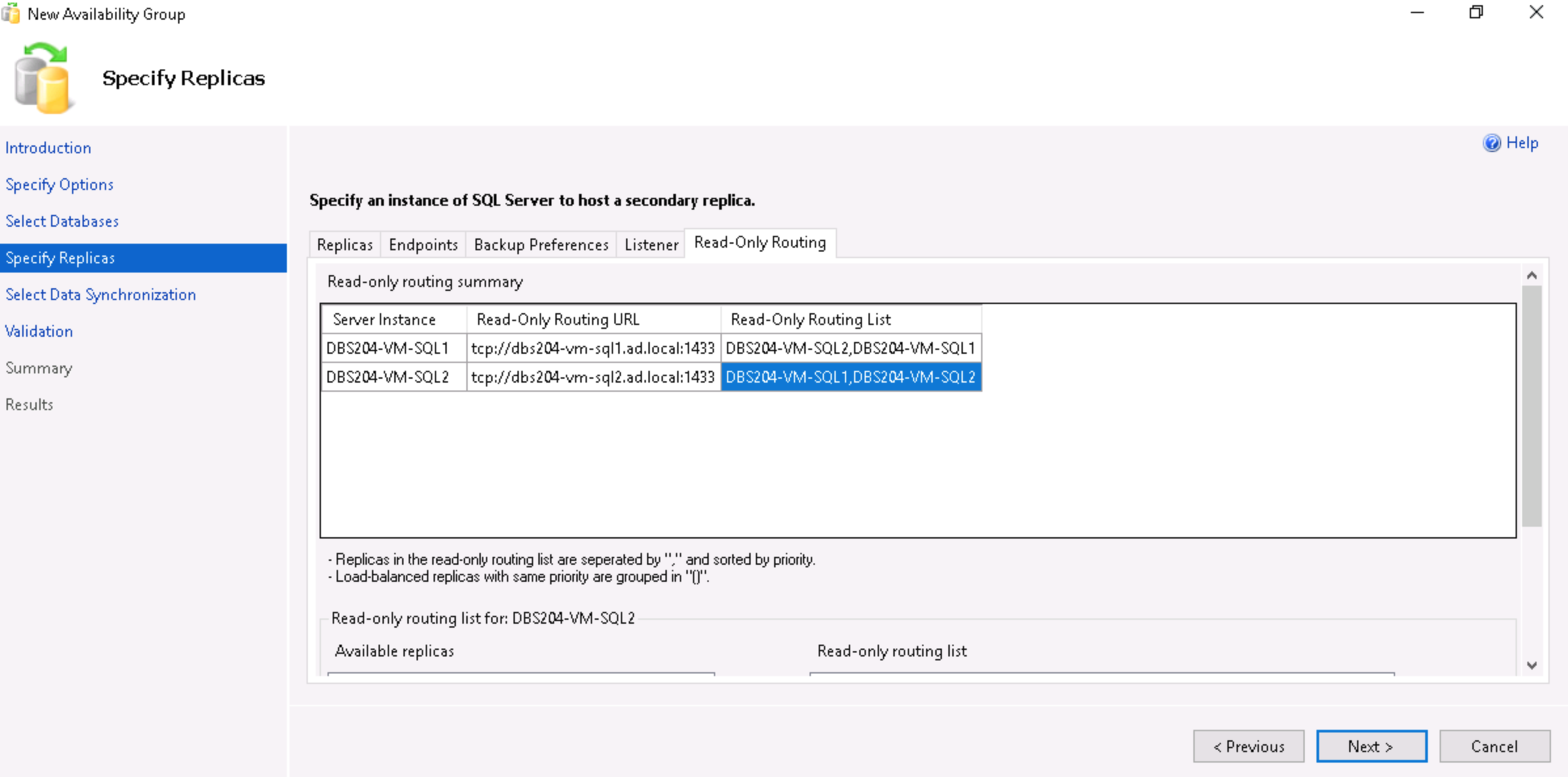 Setting up an Availability Group through the GUI: Step 11