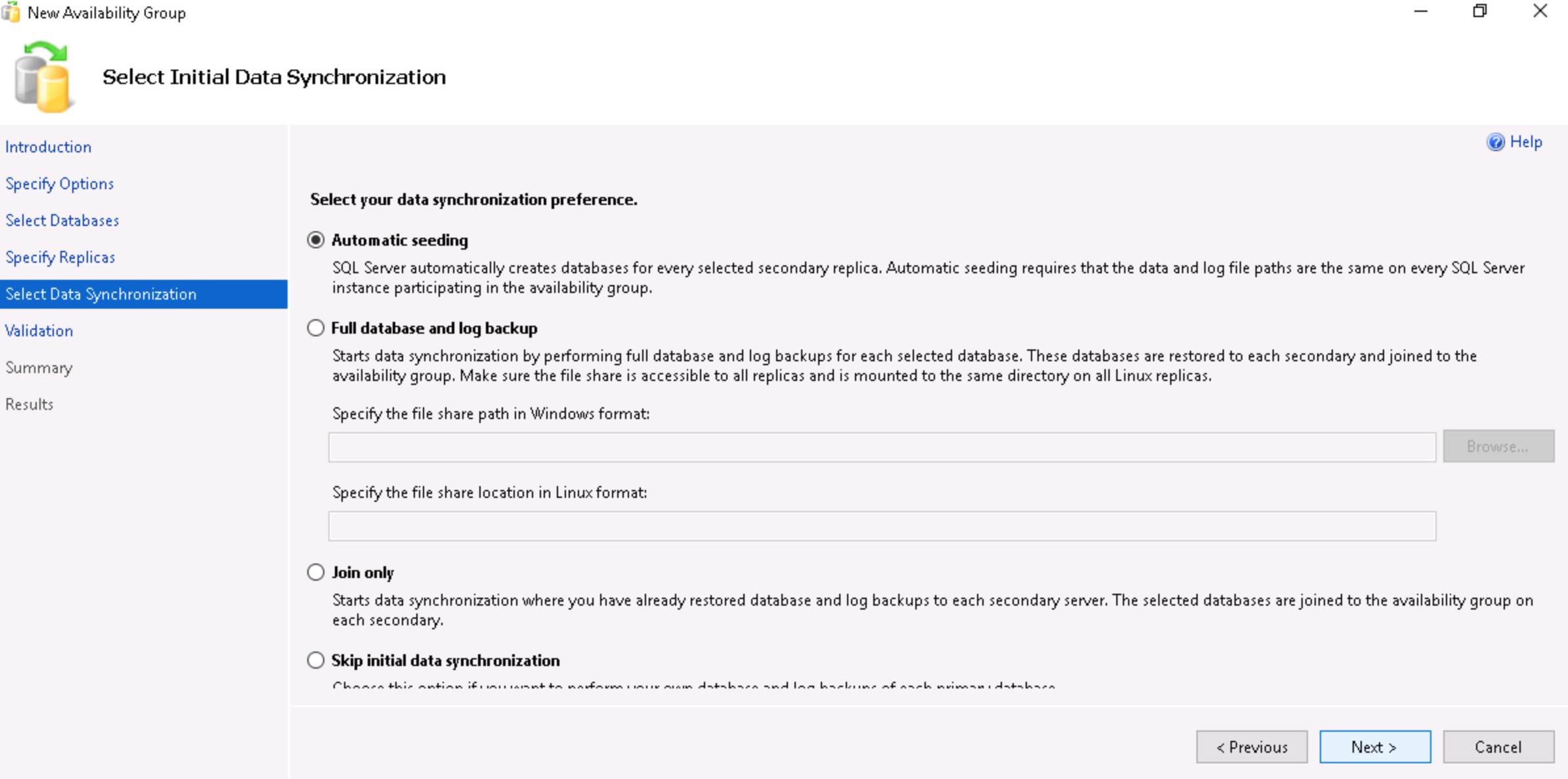 Setting up an Availability Group through the GUI: Step 12