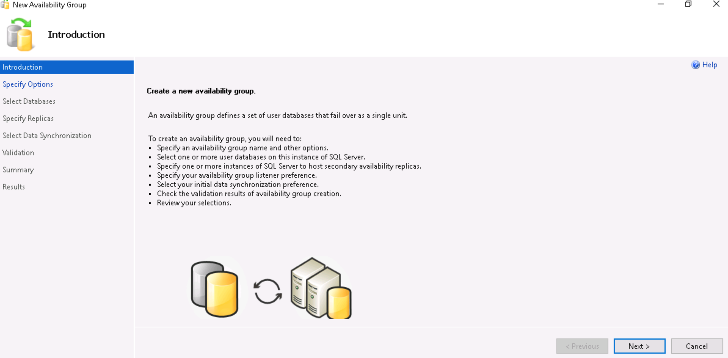 Setting up an Availability Group through the GUI: Step 2