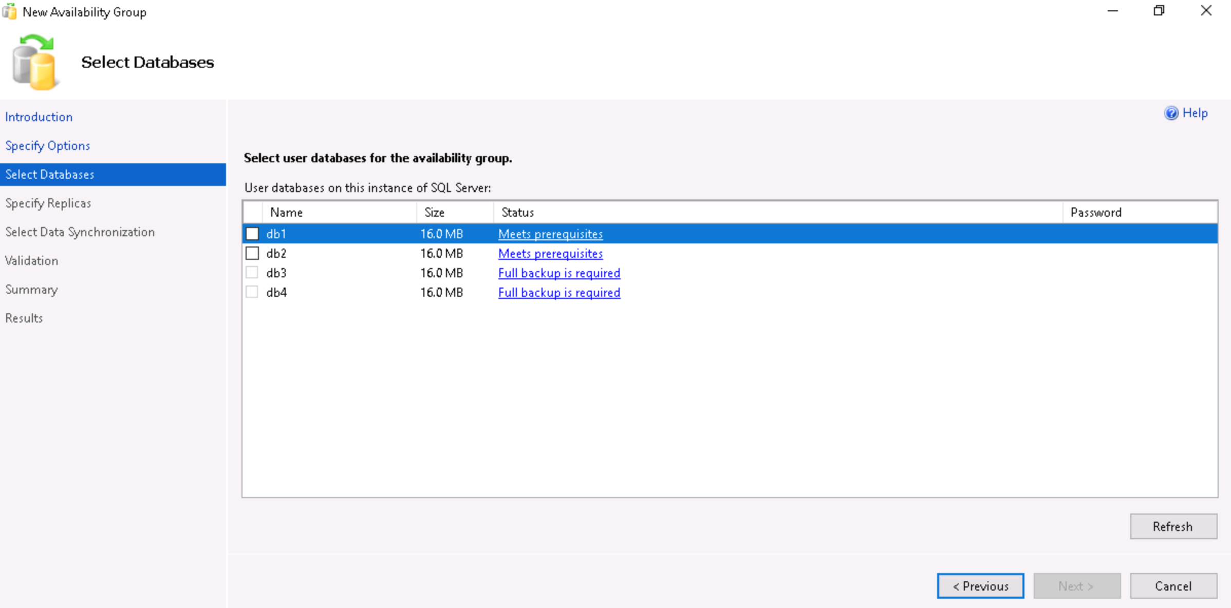 Setting up an Availability Group through the GUI: Step 4