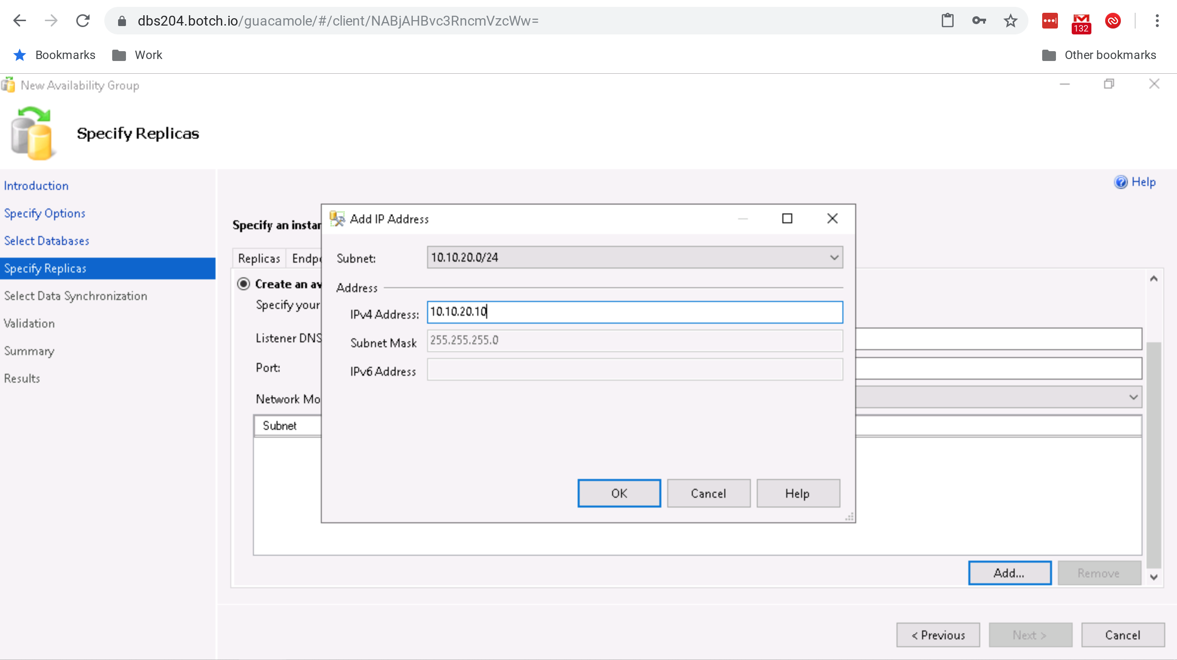 Setting up an Availability Group through the GUI: Step 7