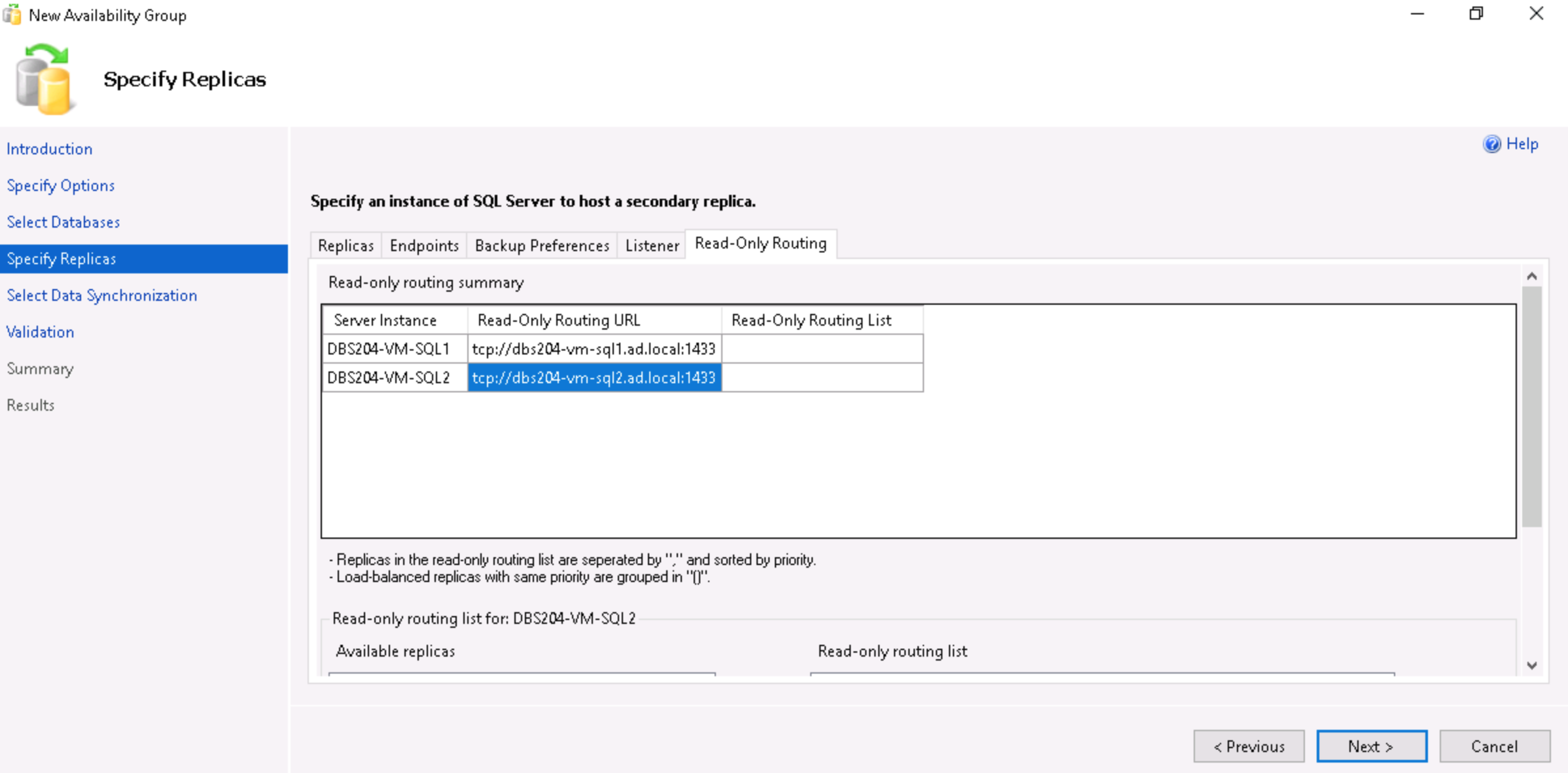 Setting up an Availability Group through the GUI: Step 9